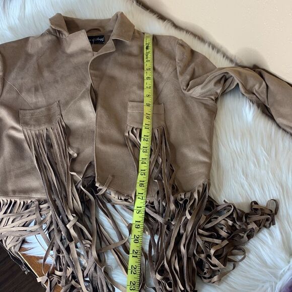 Union Of Angel Tan Fringe Faux Brushed Suede Shawna Jacket Size Medium - Picture 13 of 14